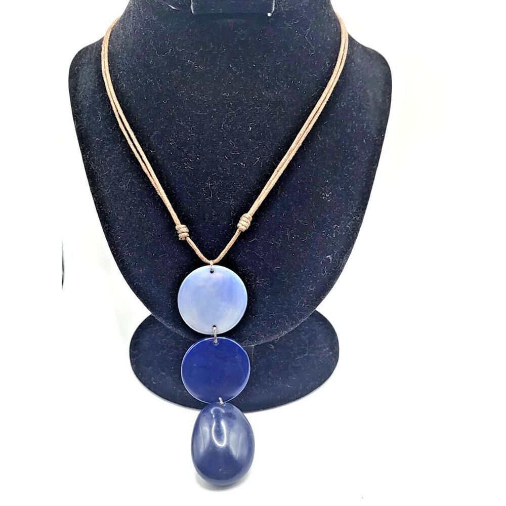 Bohemian Blue Ombre Pendant Necklace Slide Knot Cord 16in to 32in
